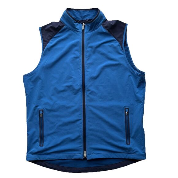 Peter Millar Vest Mens L Blue Performance Zepher Light Full Zip Vest Golf Jacket